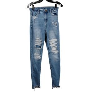 American Eagle Curvy Hi-Rise Jegging Womens 8 Distressed Blue Next Level Stretch